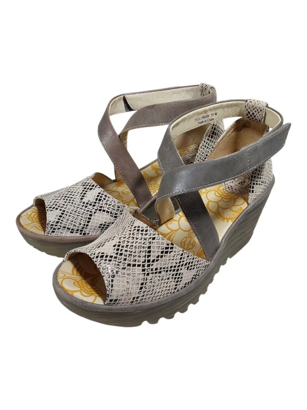 Fly London Yosi Snakeskin Trend Wedge Strap Comfort Sandal Chic/Edgy/Boho 8 (39)